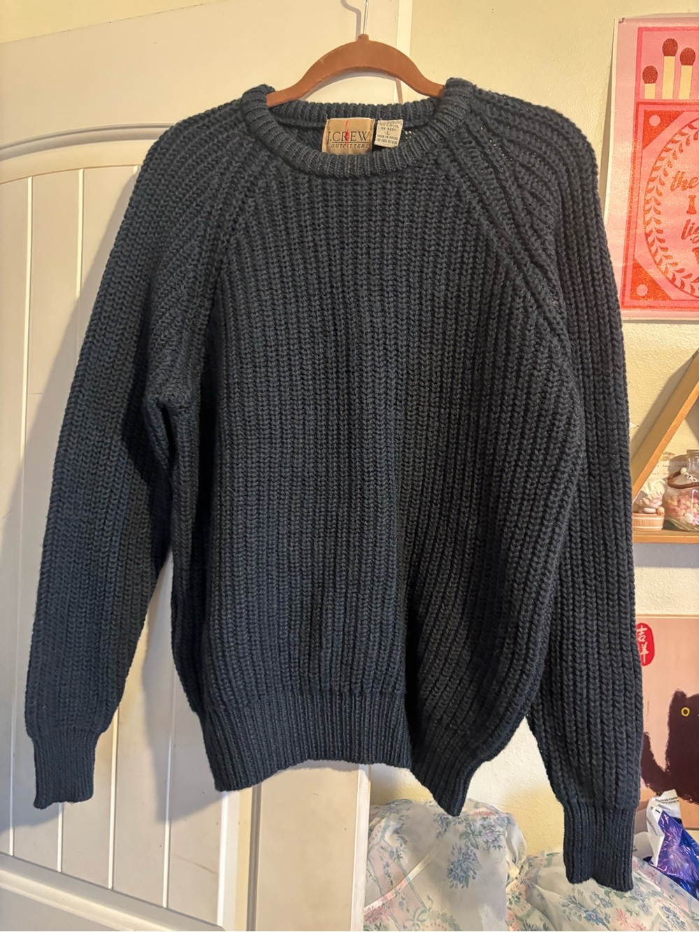J. Crew Vintage 100% Wool Men's Ribbed Crewneck Sweater - Navy Blue
